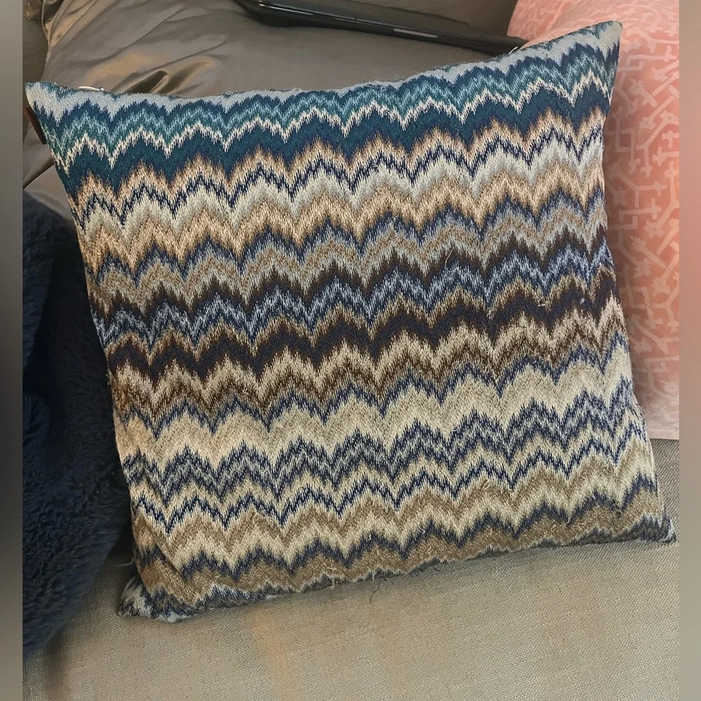 Missoni Jarris Cushion 16 Inch Blue Zigzag Throw Pillow 16x16